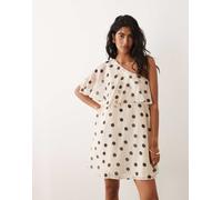 JDY - Vestito corto monospalla bianco a pois con volant M