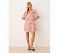 JDY - Vestito corto rosa a fiori a maniche corte L