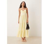JDY - Vestito lungo a balze color giallo chiaro M