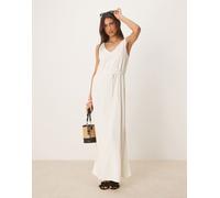 JDY - Vestito lungo in misto lino bianco con allacciatura XL