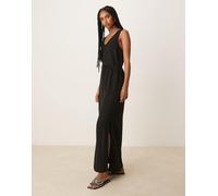 JDY - Vestito lungo in misto lino nero con allacciatura S