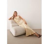 JDY - Vestito lungo in raso giallo limone pallido con scollo ad anello L