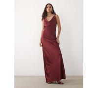 JDY vestito lungo in satin con scollo ad anello in burgundy-Rosso M