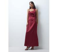 JDY vestito lungo in satin con scollo ad anello, schiena aperta e sciarpa bordeaux-Rosso XL