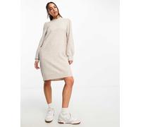 JDY - Vestito maglia corto color pietra con maniche a sbuffo-Grigio XS