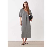 JDY - Vestito midi nero a quadretti con scollo a V e maniche a sbuffo S