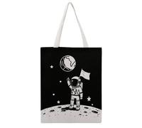 JDYANSHENG Borsa tote in tela con astronauta sulla luna con bandiera e terra, perfetta per picnic all'aperto, feste, shopping, viaggi, manici robusti, regalo ispirato, 38 x 46 cm