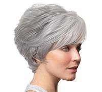 JDZYFFS Parrucca corta naturale con frangia, parrucca corta grigia da donna, parruccas riccia e ondulata naturale, per feste e occasioni quotidiane