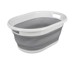 JE CHERCHE UNE IDEE Cesto Biancheria Retrattile 17 L Bianco e Grigio | Plastica PP, cesto biancheria retrattile, 54x39x23,5 cm, compatto, lavanderia, bianco e grigio
