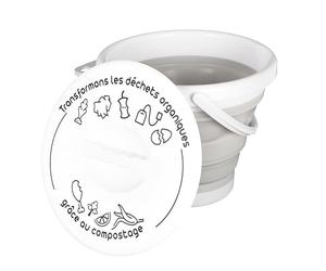 JE CHERCHE UNE IDEE, ME0015, 5 Litre Capacity, Foldable and Compact Design, Ergonomic Handle, Illustrated Lid, Easy Cleaning, Grey White
