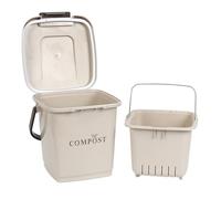 JE CHERCHE UNE IDEE, ME0021 Perforated Bucket and Lid, Compost Bin with Handle, Hinged Closure, Openwork Basket, Large Capacity 8 Litres, Beige Brown, Compost Bin