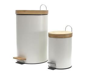 JE CHERCHE UNE IDÉE, ME0029, Set di 2 pattumiere a pedale in metallo e bambù bianco, Elegante pattumiera a pedale in metallo e bambù da 3 litri, Facile smistamento, Versatile