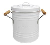 JE CHERCHE UNE IDEE Pattumiera Compost in Metallo Coperchio e Manici Bianco | Metallo e legno, pattumiera per compost, coperchio e manici, design rétro ed elegante, cucina, bianco e legno