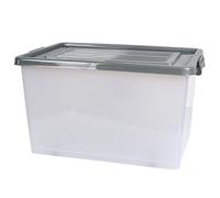 JE CHERCHE UNE IDEE Scatola Portaoggetti in Plastica con Ruote e Maniglie, 75 L, Coperchio Trasparente/Grigio