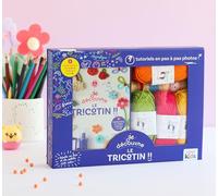 Je découvre le tricotin: Coffret avec 1 livre, 1 tricotin en bois, 4 pelotes, 1 aiguille à laine, du fil de fer