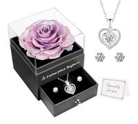 Je T'Aime Pour Toujours Rosa Eterna San Valentino Regalo per Lei-Rosa Stabilizzata Vera con Glitter Collana Orecchini Regalo Compleanno Anniversario Festa Della Mamma Regalo per Donna Mamma Fidanzata