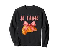 Je T'Aime Un Croissant con Fiocco Rosa Carino Grafica Acquerello Felpa