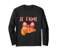 Je T'Aime Un Croissant con Fiocco Rosa Carino Grafica Acquerello Maglia a Manica