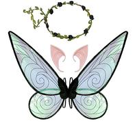 Jeackcelle Ali da fata per ragazze e donne, ali di farfalla per adulti, costume di Halloween ali d'angelo con fascia per orecchie da elfo per travestimento cosplay e feste (nero)