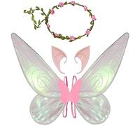 Jeackcelle Ali da fata per ragazze e donne, ali di farfalla per adulti, costume di Halloween ali d'angelo con fascia per orecchie da elfo per travestimento cosplay e feste (rosa)