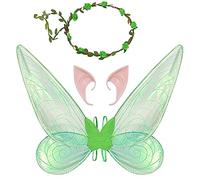 Jeackcelle Ali da fata per ragazze e donne, ali di farfalla per adulti, costume di Halloween, ali d'angelo con fascia per orecchie da elfo, per travestimenti e feste (verde)