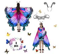 Jeackcelle Costume da farfalla da donna, mantello, ali da fata, ali di farfalla, costume di Carnevale, per Halloween, carnevale, feste, cosplay, balli (rosa)
