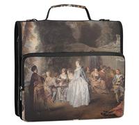 Jean Antoine Watteau - Raccoglitore con cerniera a 3 anelli, stampa rococò, 3 anelli, con tracolla, per scuola media, con manico