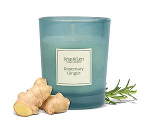 Jean&Len Candela profumata Rosemary & Ginger, realizzata a mano, con profumo fresco ed erbaceo di rosmarino e zenzero, elegante contenitore di vetro, vegana, da 120 g