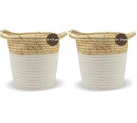 Jean & Len Cesto portaoggetti rotondo in cotone e paglia, versatile per asciugamani, cosmetici e piccoli utensili, soluzione decorativa e durevole, 17 x 17 cm (Confezione da 2)