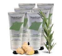 Jean & Len fantastica crema mani Rosemary & Ginger, con urea, cura per mani secche e screpolate, idrata e cura intensamente, senza parabeni e siliconi, set crema mani, vegano, 6 x 75 ml