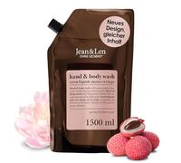 Jean & Len Hand & Body Wash Peony & Lychee, deterge e cura la pelle durante il lavaggio, profumo floreale e delicato, sapone liquido in confezione ricarica, senza parabeni e siliconi, vegano, 1,5 L