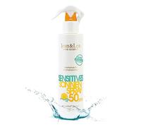 Jean & Len Spray Solare Sensitiv 50 SPF resistente all'acqua, adatto a pelle sensibile, senza siliconi, octocrylene e profumi, vegano, flacone spray 250 ml