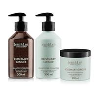 Jean & Len set per la cura dei capelli Rosmarino & Zenzero per capelli secchi e spenti, shampoo idratante, balsamo e trattamento per capelli, senza parabeni e siliconi, 2 x 300 ml + 1 x 200 ml