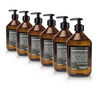 Jean & Len Set lavamani e corpo rosmarino e zenzero, deterge e cura la pelle, fragranza fresca e speziata, sapone liquido senza siliconi e parabeni, flacone in vetro, 6 x 500 ml