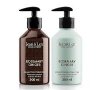 Jean & Len set per la cura dei capelli Rosmarino & Zenzero per capelli secchi e spenti, shampoo e balsamo idratanti in un set, fragranza fresca e speziata, senza parabeni e siliconi, 2 x 300 ml