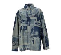 Jean Paul Gaultier - Camicia in Denim con Stampa Giornale - - Blouses & Shirts - Donna - Blu - M