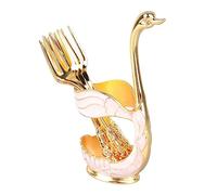 Jeanoko Elegante Porta Cucchiaino da caffè Swan con Finitura a Specchio per Eventi Speciali, Materiale in Lega, 1 unità (Supporto bianco oro con forchetta)