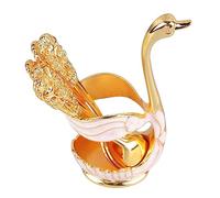 Jeanoko Elegante Porta Cucchiaino da caffè Swan con Finitura a Specchio per Eventi Speciali, Materiale in Lega, 1 unità (Supporto bianco oro con cucchiaio)