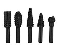 Jeanoko Fresa rotante, set in acciaio al carbonio con 5 frese di forme diverse e mandrino da 6 mm, Set di frese per lavorazione, per intaglio, modellazione e lavorazione di legno