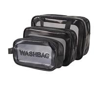 Jeanoko Set di 3 Borse per Trucchi in PVC, Borse per Cosmetici Trasparenti Impermeabili e Leggere per Viaggi e Uso Domestico, Nere