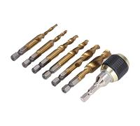 Jeanoko Set di Rubinetti Combinati a Spirale da 7 Pezzi Set di Maschi in Acciaio Ad Alta velocità per Viti Autofilettanti e Fori in Metallo e Legno (Rubinetto rivestito in titanio)