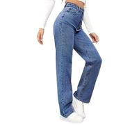 Jeans a gamba dritta da donna UK a vita alta pantaloni in denim elastico in vita jeans elasticizzati lunghi tinta unita slim fit pantaloni a palazzo con chiusura a bottone con cerniera pantaloni in