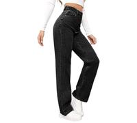Jeans a gamba dritta da donna UK a vita alta pantaloni in denim elastico in vita jeans elasticizzati lunghi tinta unita slim fit pantaloni a palazzo con chiusura a bottone con cerniera pantaloni in