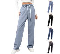 Jeans a gamba larga da donna con coulisse elastica in vita pull on jeans da donna UK tinta unita stretch dritto denim pantaloni casual per tutti i giorni larghi pantaloni in denim taglie forti