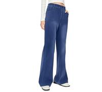 Jeans a gamba larga da donna UK a vita alta jeans svasati da donna tinta unita pantaloni da salotto con tasche elasticizzati pantaloni in denim a gamba dritta pantaloni larghi casual per tutti i
