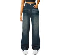 Jeans a gamba larga da donna UK a vita alta pantaloni in denim da donna taglie forti pantaloni larghi da donna svasati casual jeans elasticizzati per tutti i giorni pantaloni larghi con tasche pull on