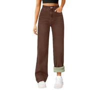 Jeans a gamba larga da donna UK foderato in pile cotone jeans larghi da donna invernali caldi pantaloni da donna a vita alta pantaloni in denim casual per tutti i giorni pantaloni da salotto con