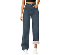 Jeans a gamba larga da donna UK foderato in pile cotone jeans larghi da donna invernali caldi pantaloni da donna a vita alta pantaloni in denim casual per tutti i giorni pantaloni da salotto con