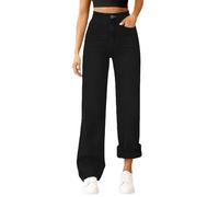 Jeans a gamba larga da donna UK foderato in pile cotone jeans larghi da donna invernali caldi pantaloni da donna a vita alta pantaloni in denim casual per tutti i giorni pantaloni da salotto con