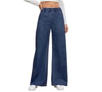 Jeans a gamba larga da donna UK pantaloni larghi in vita elastica da donna a vita alta pantaloni da salotto con tasche jeans elasticizzati taglie forti pantaloni larghi in denim casual per tutti i